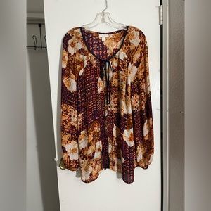 Multicolored Blouse Semi See Through With Ties